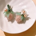 Handmade strawberry beaded pendant with faux pearls for DIY jewelry and accessories - Pink Strawberry