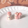 Cute pink flocked squirrel charms with silver metal rings for DIY jewelry accessories - Squirrel Eating Pine Cone