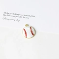 Golden round baseball pendant charm with red and white enamel for DIY jewelry making - Baseball