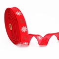 5m rotes Weihnachtsband mit weißen Schneeflocken und goldenen Glitzer-Rentier-Mustern - Rot