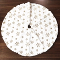 Detalle de falda para árbol de Navidad en piel sintética blanca con copos de oro bordados - 78cm / Copo de nieve de lentejuelas doradas (Doble Cara)