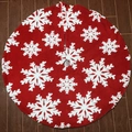Classic red plush Christmas tree skirt with white snowflake patterns on wood floor - 60CM / Red 3D Snowflake (Double Sided)