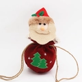Detail der 3D-Weihnachtsmann-Leinentasche mit Kordelzug und grüner Weihnachtsbaum-Applikation - Weihnachtsmann