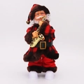 Papá Noel musical animado con saxofón y abrigo de cuadros rojos para adorno de Navidad - Saxofón