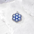 Ciondolo a fiore Evil Eye argentato con strass bianchi e intarsi in smalto blu vibrante - Fiore a Sette Occhi Argento (D_Fzu)