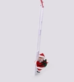 Elektrische muzikale Kerstman op witte ladder met een groene zak vol met geschenken - Klimladder Stijl