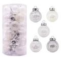 Macro detail of 6cm white and silver Christmas ball ornaments with beads and glitter finish - Clear White
