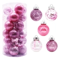 Pink and purple Christmas ball set with glitter and sequins in a PET transparent bucket - Pink