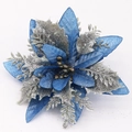 Dunkelblaue und silberne künstliche Weihnachtsstern-Blume mit Glitzer für Weihnachtsbaum - 13cm Blau