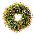 Bunter künstlicher Kranz mit grünen Blättern und bunten Blumen für die Haustür - Kleiner Stil