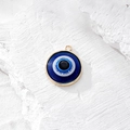 Ciondolo occhio turco blu con bordo dorato per collane di gioielli fai da te - Tondo Blu Scuro Oro (P Oro_AN07)