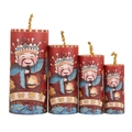 Set di 4 decorazioni rosse per il Capodanno Cinese a forma di petardi con grafica Caishen - Stile Cartoon Dio Della Ricchezza (WQ坐炮-1)