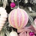 Roze kerstbal van 10 cm met glitters en parels voor feestelijke kerstversiering - 10cm / Roze Stijl 2