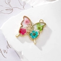 Gold butterfly pendant with real dried flowers in resin for DIY jewelry making - White Gypsophila Butterfly