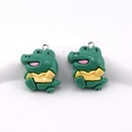 DIY resin cartoon crocodile charms in green and yellow with silver metal hanging rings - Crocodile