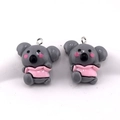 Pair of grey resin koala charms with pink details and silver rings for DIY jewelry - Gray Koala