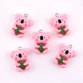 Five pink resin koala charms with silver loops for DIY jewelry and keychain making - Pink Koala