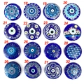Grid view of sixteen assorted blue evil eye glass charms for DIY jewelry and crafts - Style 24