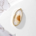 Detailed close-up of oval resin pendant with real white daisy flower and gold metal frame - White Daisy