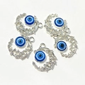 Set de 4 colgantes de luna y ojo turco plateados con pedrería azul para crear joyas - Ojo de Luna Calada