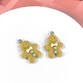 Cute brown resin gingerbread man charms with blue buttons for DIY jewelry making - Khaki