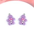 Cute purple resin gingerbread man charms with pink bows for DIY jewelry making - Purple