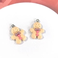 Cute gingerbread man resin charms in beige with purple bows for DIY jewelry making - Beige