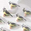 Cute flocked parrot charms with silver rings for DIY jewelry and keychain accessories - Flocked Bird