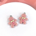 Pair of cute pink resin gingerbread man pendants with shimmer finish for DIY jewelry - Light Purple