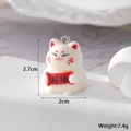 3D flocked white lucky cat charm with red 'Good Luck' scroll and top metal ring - Good Luck