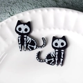Halloween skeleton cat charms in black and white acrylic for DIY jewelry making - Skeleton Cat