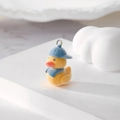 Flocked yellow duck charm with blue hat and scarf for DIY keychains and bag accessories - Duck with Hat