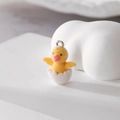 DIY flocking yellow chick hatching from egg pendant with silver ring for keychains - Hatching Chick