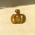 Halloween pumpkin pendant with wood frame and gold star sequins for DIY jewelry making - Gold Star Pumpkin