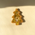 Detail of wooden Christmas tree pendant with shimmering gold star sequins and acrylic layer - Gold Star Christmas Tree