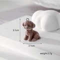 Brown flocked puppy charm for DIY crafts, 3.1cm height, including silver ring connector - Brown Teddy Dog