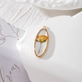 Oval gold alloy pendant with yellow dried rose flower and clear resin for DIY jewelry - Yellow Rose Style (GH26)