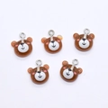 Set of 5 brown resin teddy bear charms with pink cheeks and silver hanging loops - Brown Bear Head
