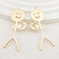 Golden stick figure pendant with smiley face and basketball texture for DIY jewelry - Basketball Stick Figure (Gold 7)