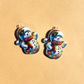 Pair of acrylic snowman pendants with blue hats and red scarves for holiday DIY crafts - Rainbow Light Snowman