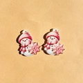 Cute acrylic snowman charms with red hat and snowflake for DIY jewelry accessories - Pink Snowman