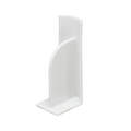 White L-shaped plastic divider bracket with reinforced rib for drawer and cabinet support - Semi-circle