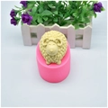 Pink silicone mold with a cute cream-colored sheep figure and fine wool texture - Sheep