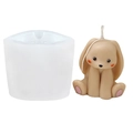 Detailed view of the 3D rabbit silicone mold and finished scented candle with pink accents - Translucent 580g