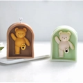 Teddy bear in arch frame silicone molds with brown and green wax candle variants - Kick Bear