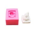 Pink silicone DIY baby mold and finished white plaster doll figurine with detailed textures - Square Style B Baby (195g)