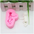Pink silicone mold with white sleeping baby 3D figure for DIY handmade soap making - Sideways Baby (88g)
