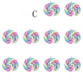 Rainbow resin lollipop charms with spiral stripes and metal rings for DIY jewelry making - Multicolor Spiral Style (F402-2)