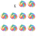 Set of 10 colorful resin rainbow swirl lollipop charms with silver metal rings for DIY - Colorful Gradient Spiral Style (F402-2)