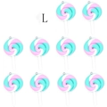 Pink and cyan spiral resin lollipop charms in a set of ten with metal ring connectors - Pink Blue White Three-color Spiral Style (F402-2)